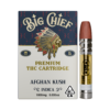 Genuine Big Chief Afghan Kush 1G vape cartridge displaying the golden refined oil and the brand's iconic signature wooden mouthpiece.