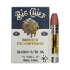 Authentic Big Chief Blackberry Kush 1G vape cartridge showcasing the premium golden oil and the brand's signature wooden mouthpiece.