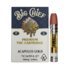 Authentic Big Chief Acapulco Gold 1G vape cartridge filled with pure golden distillate, paired with the signature wooden mouthpiece.